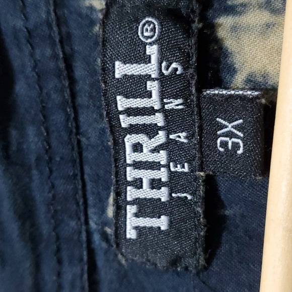 THRILL JEANS PLUS SIZE 3X TIE DYE BUTTON DOWN SHIRT HIGH LOW DISTRESSED RIPS - Picture 7 of 13